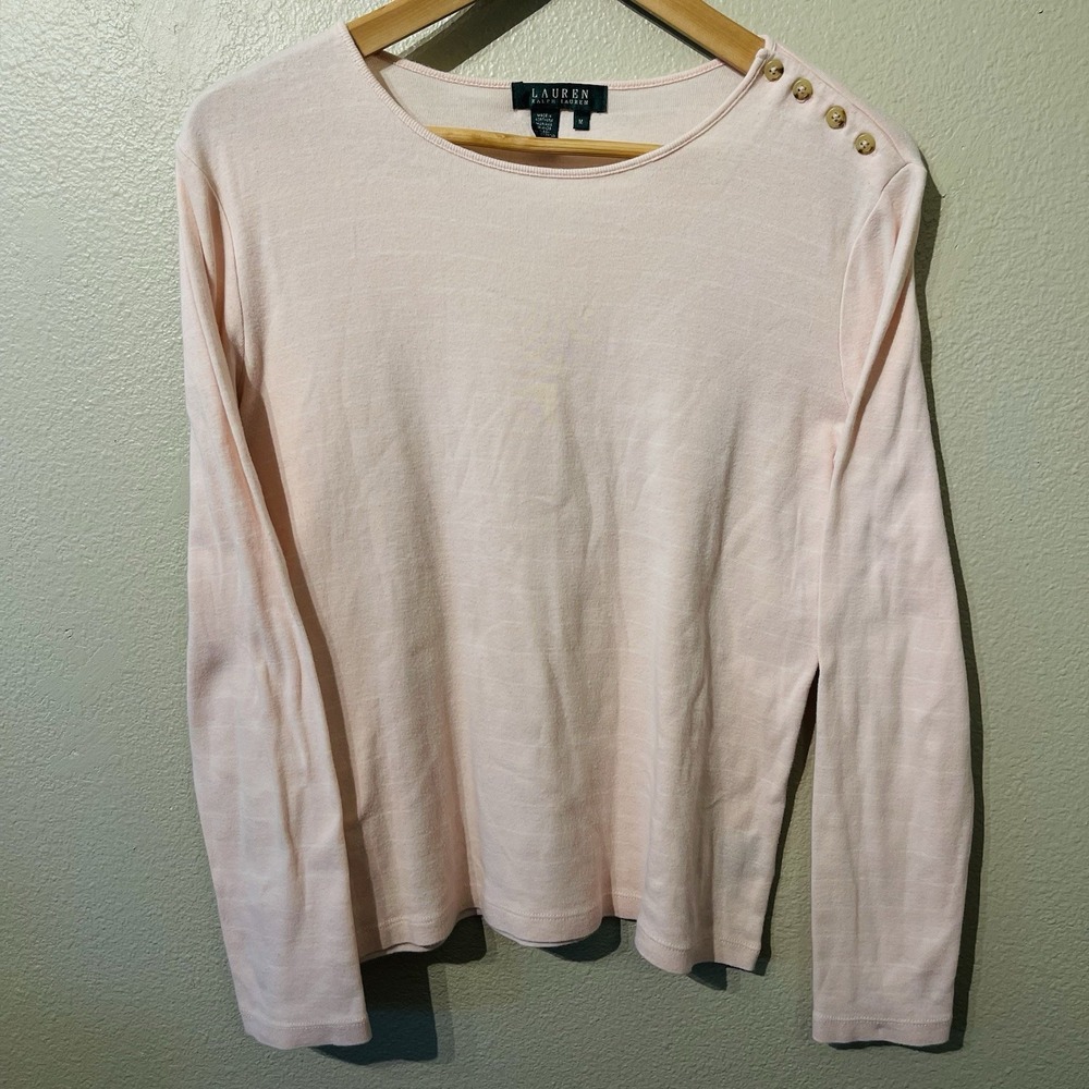 Lauren Ralph Lauren Long Sleeve Shirt Pink White Stripes Cotton Women's Size M